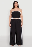 Womens Plus Size Varsity Stripe Tube Top, Black, Size 1X