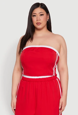 Womens Plus Size Varsity Stripe Tube Top, Red, Size 1X
