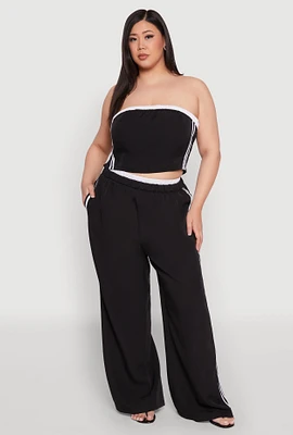 Womens Plus Size Varsity Stripe Wide Leg Pants, Black, Size 3X