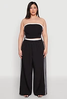Womens Plus Size Varsity Stripe Wide Leg Pants, Black, Size 2X