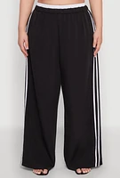Womens Plus Size Varsity Stripe Wide Leg Pants, Black, Size 3X