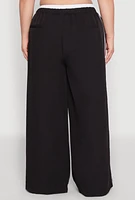 Womens Plus Size Varsity Stripe Wide Leg Pants, Black, Size 2X