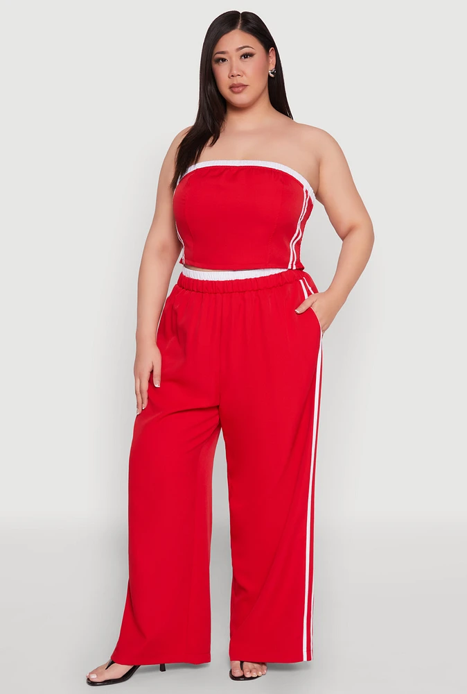 Womens Plus Size Varsity Stripe Wide Leg Pants, Red, Size 3X