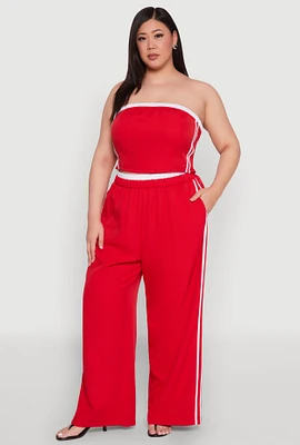 Womens Plus Size Varsity Stripe Wide Leg Pants, Red, Size 3X