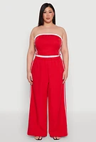 Womens Plus Size Varsity Stripe Wide Leg Pants, Red, Size 3X