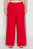 Womens Plus Size Varsity Stripe Wide Leg Pants, Red, Size 3X