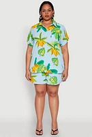 Womens Plus Banana Tropical Print Shirt, Multi,