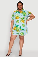 Womens Plus Banana Tropical Print Shirt, Multi,