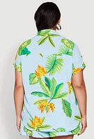 Womens Plus Banana Tropical Print Shirt, Multi,