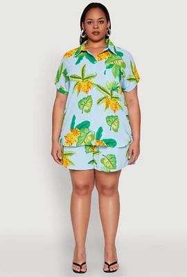 Womens Plus Size Banana Tropical Print Shorts, Multi, Size 2X