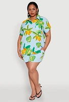 Womens Plus Size Banana Tropical Print Shorts, Multi, Size 2X