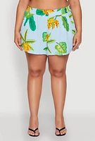 Womens Plus Size Banana Tropical Print Shorts, Multi, Size 2X