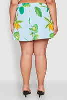 Womens Plus Size Banana Tropical Print Shorts, Multi, Size 2X