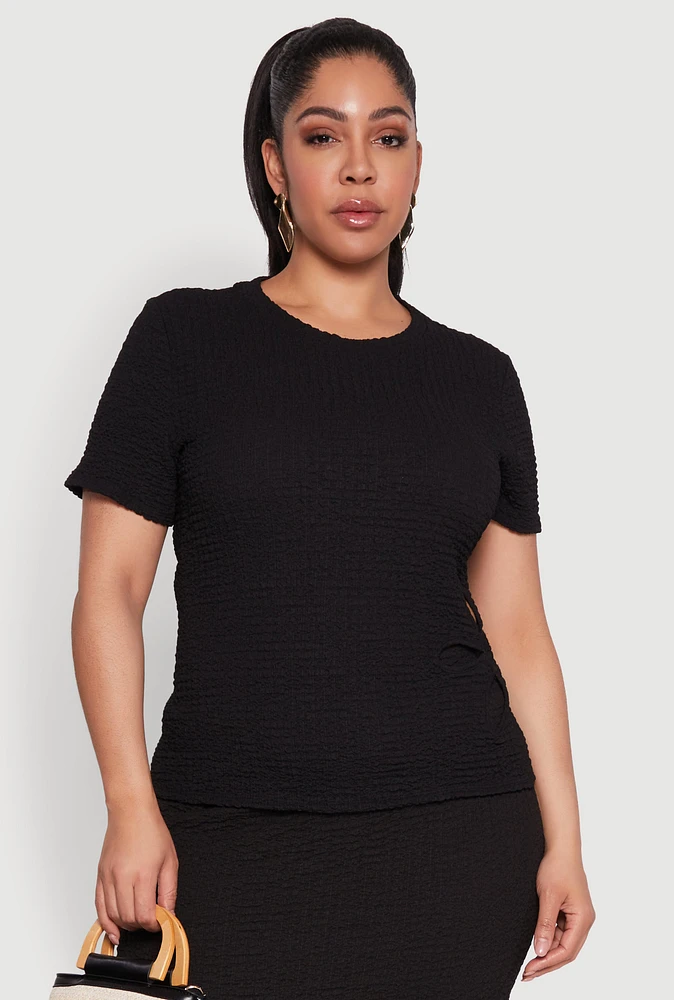 Womens Plus Size Flower Cut Out Top, Black, Size 1X