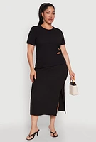 Womens Plus Size Flower Cut Out Top, Black, Size 1X