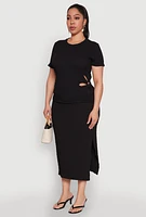Womens Plus Size Flower Cut Out Top, Black, Size 1X