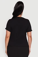 Womens Plus Size Flower Cut Out Top, Black, Size 1X