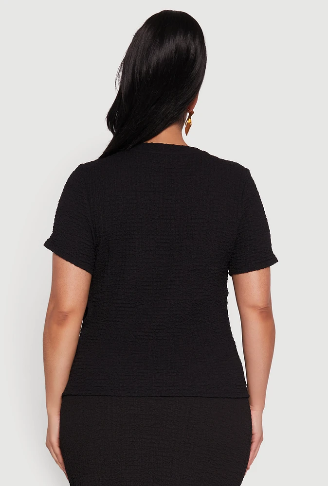 Womens Plus Size Flower Cut Out Top, Black, Size 3X
