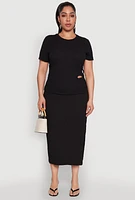 Womens Plus Size Textured Knit Midi Skirt, Black, Size 1X