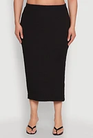 Womens Plus Size Textured Knit Midi Skirt, Black, Size 1X
