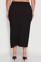 Womens Plus Size Textured Knit Midi Skirt, Black, Size 1X