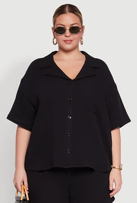 Womens Plus Gauze Knit Short Sleeve Shirt,