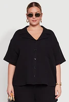 Womens Plus Gauze Knit Short Sleeve Shirt,