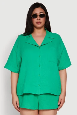 Womens Plus Gauze Knit Short Sleeve Shirt, 3X