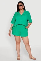 Womens Plus Size Gauze Knit Short Sleeve Shirt, Green, Size 3X