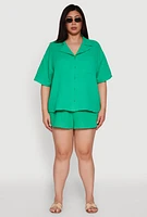 Womens Plus Size Gauze Knit Short Sleeve Shirt, Green, Size 2X