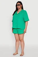 Womens Plus Size Gauze Knit Short Sleeve Shirt, Green, Size 3X