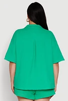 Womens Plus Size Gauze Knit Short Sleeve Shirt, Green, Size 3X
