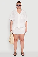 Womens Plus Size Gauze Knit Shorts, White, Size 3X