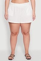Womens Plus Size Gauze Knit Shorts, White, Size 3X