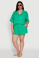 Womens Plus Size Gauze Knit Shorts, Green, Size 1X