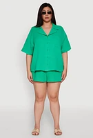 Womens Plus Size Gauze Knit Shorts, Green, Size 1X