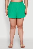 Womens Plus Size Gauze Knit Shorts, Green, Size 1X