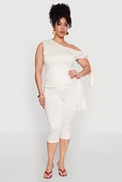 Womens Plus Size Side Tie Capri Pants, White, Size 2X