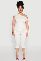 Womens Plus Size Side Tie Capri Pants, White, Size 2X
