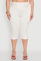 Womens Plus Size Side Tie Capri Pants, White, Size 2X