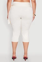 Womens Plus Size Side Tie Capri Pants, White, Size 2X