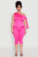 Womens Plus Size Side Tie Capri Pants, Pink, Size 3X