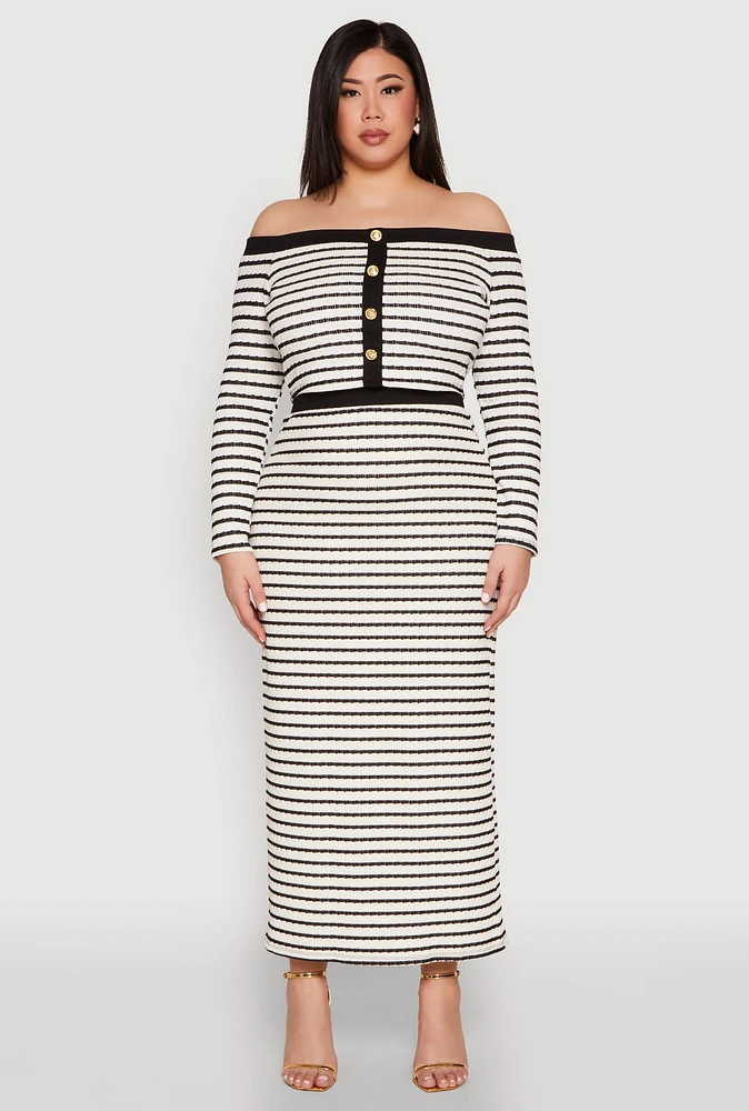 Womens Plus Size Textured Knit Striped Maxi Skirt, Multi, Size 3X