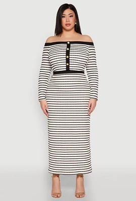 Womens Plus Size Textured Knit Striped Maxi Skirt, Multi, Size 3X