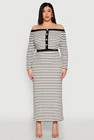 Womens Plus Size Textured Knit Striped Maxi Skirt, Multi, Size 3X