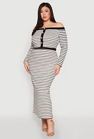 Womens Plus Size Textured Knit Striped Maxi Skirt, Multi, Size 3X