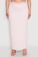 Womens Plus Size Textured Knit Striped Maxi Skirt, Pink, Size 3X