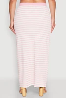 Womens Plus Size Textured Knit Striped Maxi Skirt, Pink, Size 3X