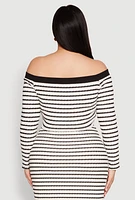 Womens Plus Size Striped Faux Button Off the Shoulder Top, Multi, Size 3X