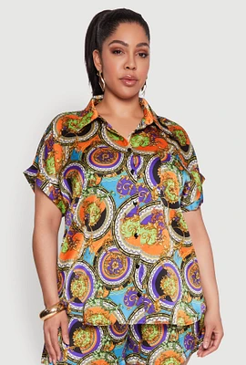 Womens Plus Size Chain Graphic Print Blouse, Multi, Size 1X